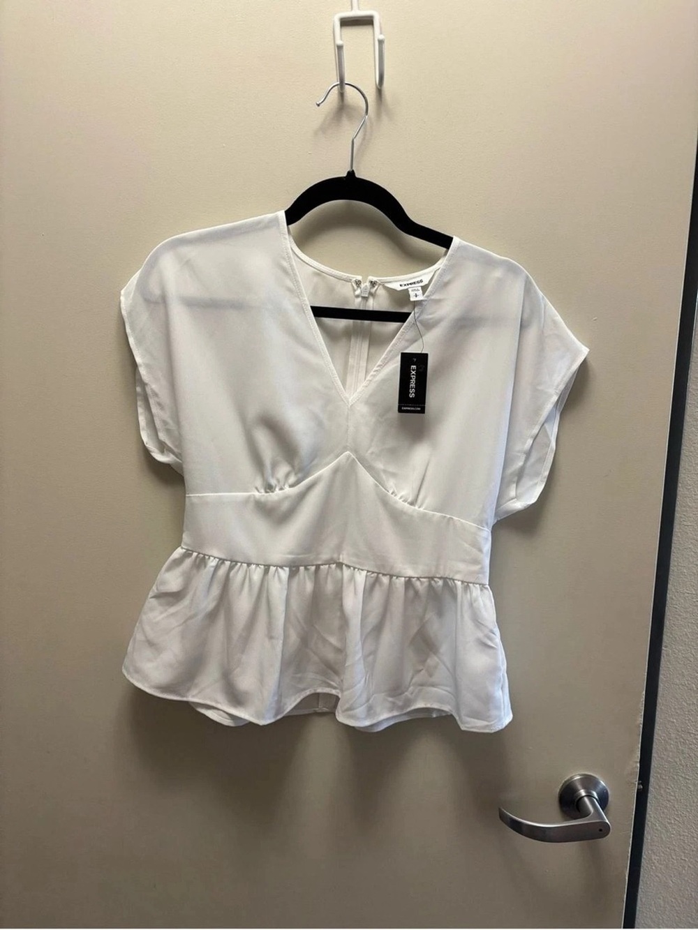 Express White Peplum V-Neck Blouse